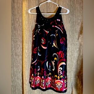 Gorgeous Jewel Halter Midi Dress Artsy Boho Chic Border Print Size: Medium